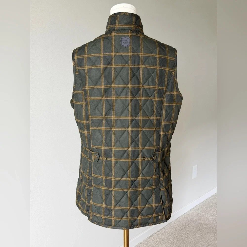 Eddie Bauer Olive Green Plaid Quilted Vest Lightweight Puffer - M